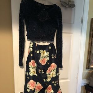 Navy floral mermaid formal dress